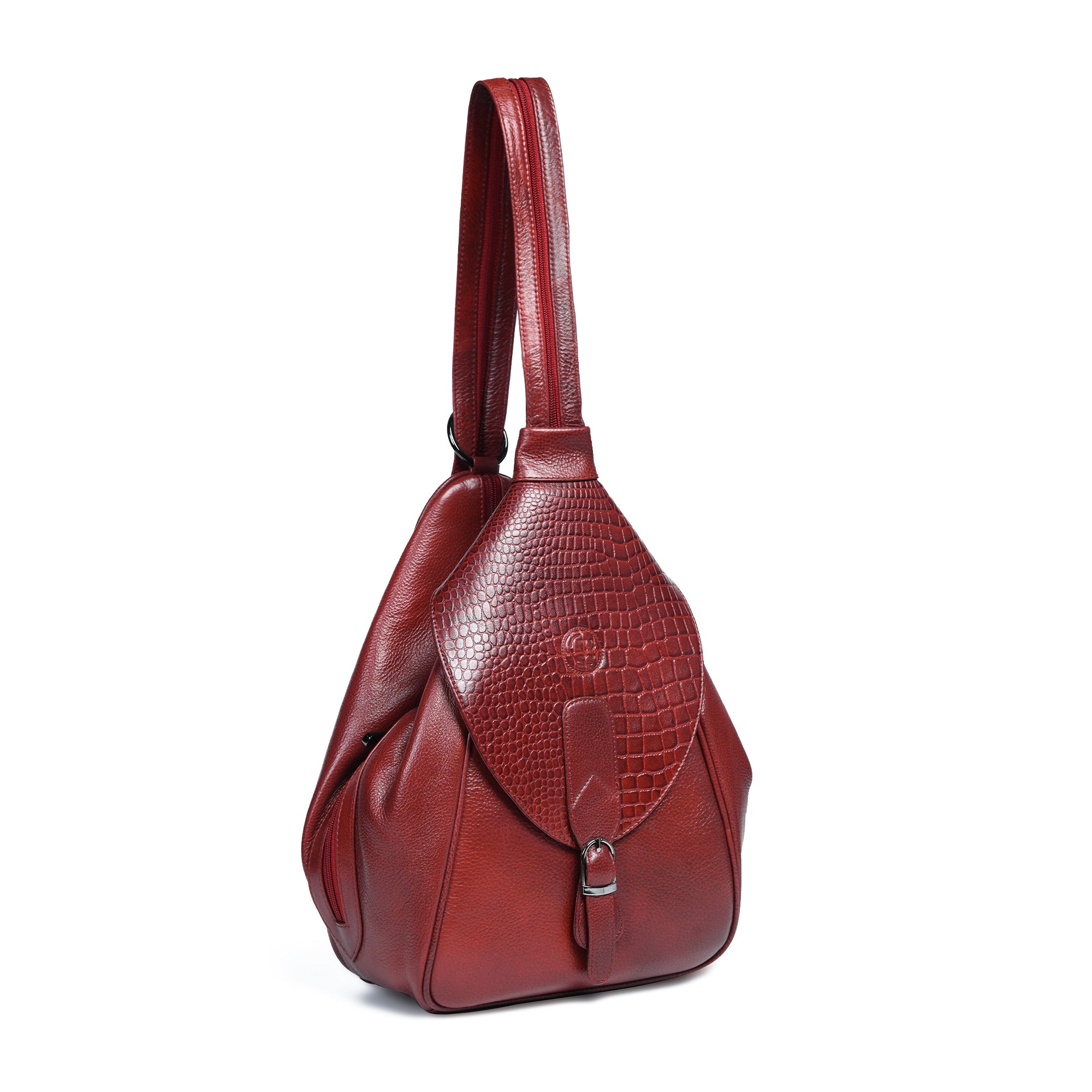 Maroon Croco Leather Shoulder Bag - Cherry Red Colour